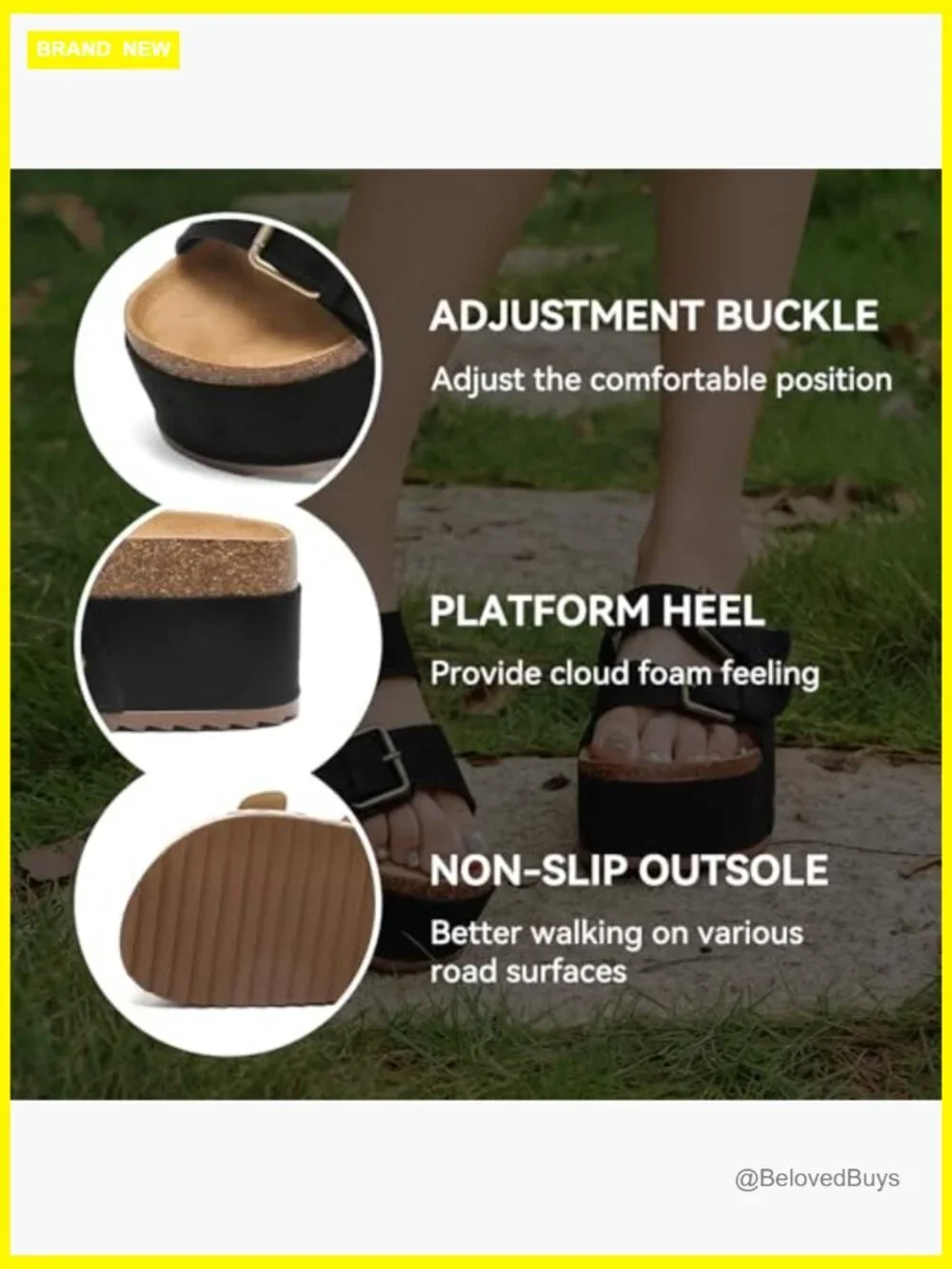 Women's Platform Slides Sandals with Arch Support Cork Footbed Double Buckles